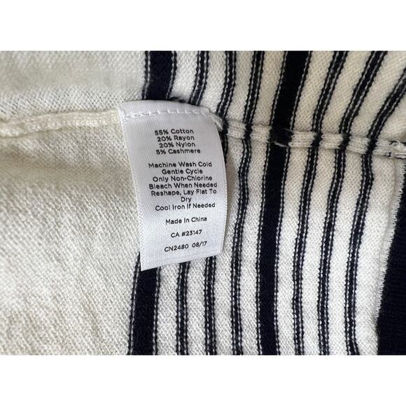 Talbots Cream Navy Stripe Pleated Cashmere Cardigan Sweater Women XLP XL Petite - Picture 13 of 13